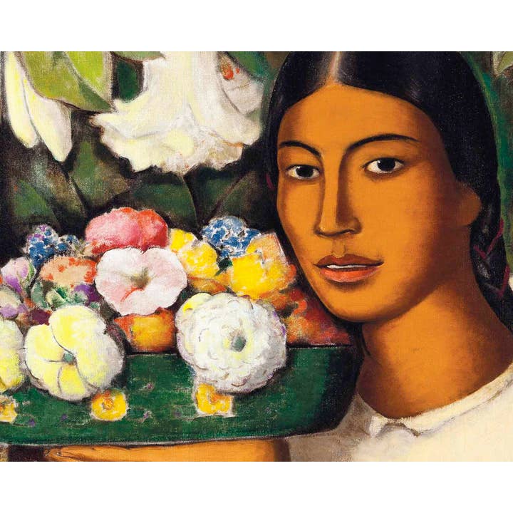 Rock Paper Scissors Wall Art – Engroshandel Kunsttryk – Kvinde med blomster | Mexicanske kunstner Alfredo Ramos Martinez | Kvindelige portrætvæg kunst | Mexicansk modernisme | Farverige print2