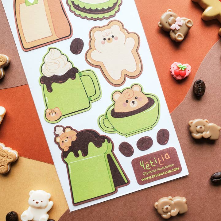 STICKII - Wholesale Sticker - Kawaii Kuma Cafe Labels Sticker Sheet1
