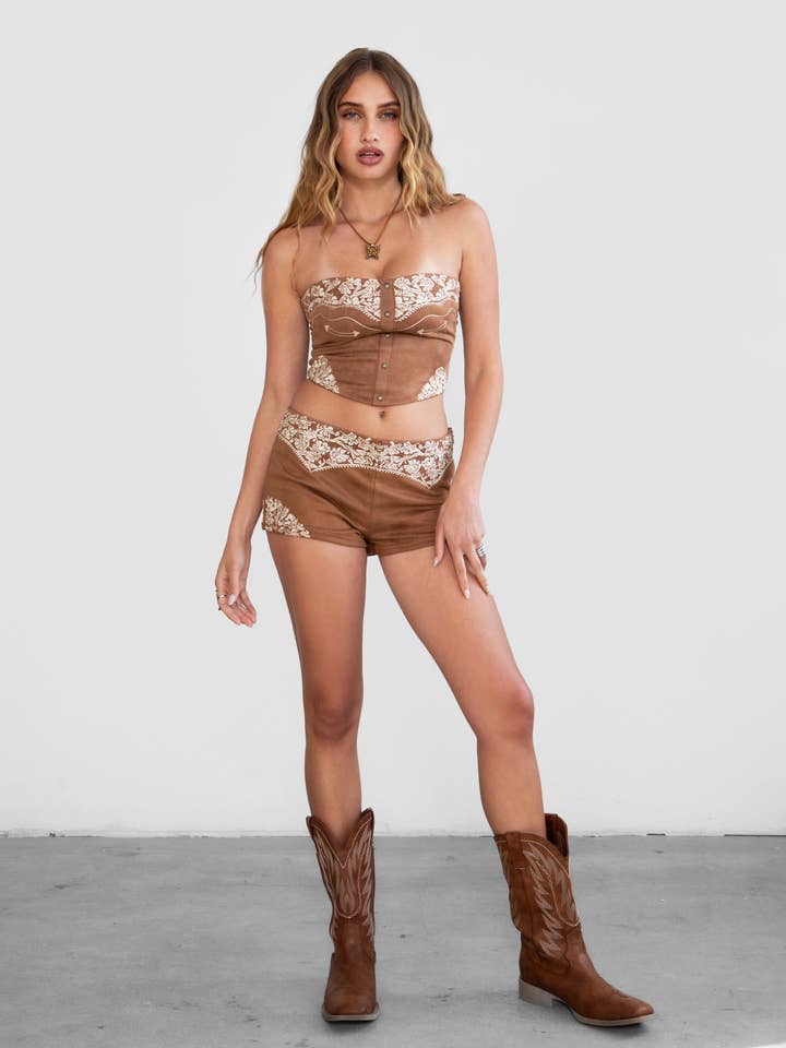 TICTOC - Wholesale Shorts - Women's - MONTANA Embroidered Suede Shorts