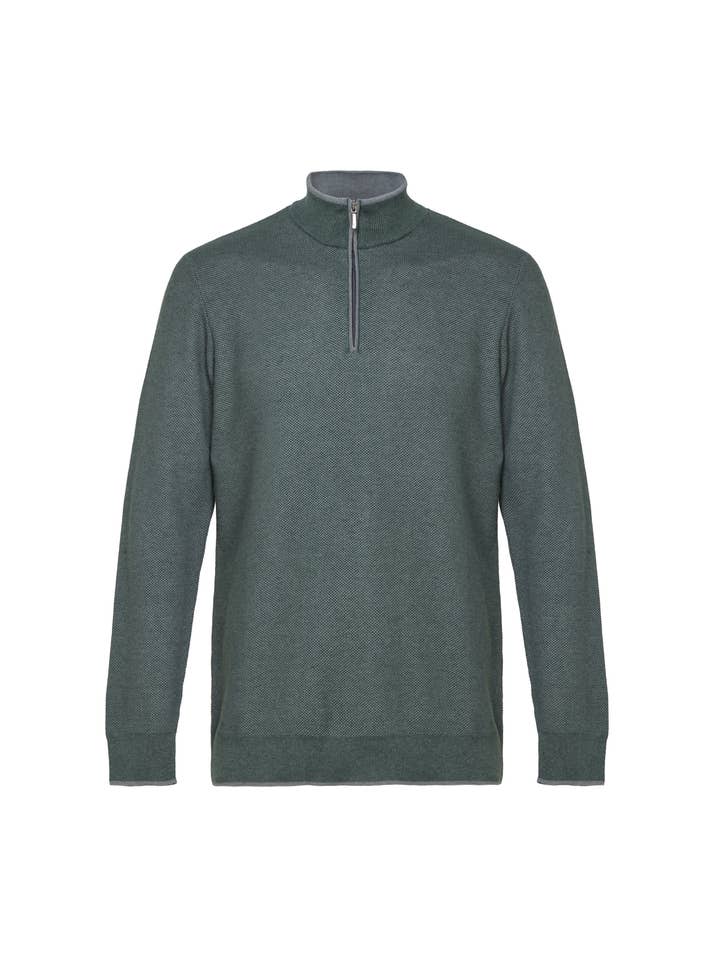 Green Two-Tone Waffle Quarter-Zip Sweater for wholesale by American Heritage
