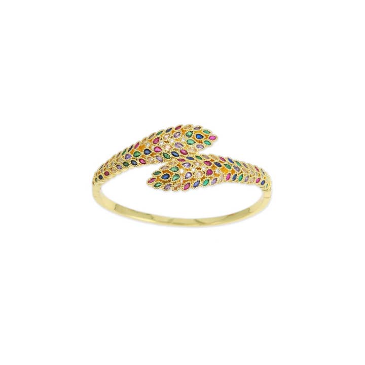 BestBeads&Beyond - Wholesale Cuff bracelet - Colorful CZ Feather Wrap Statement Bracelet, Sku#LX540
