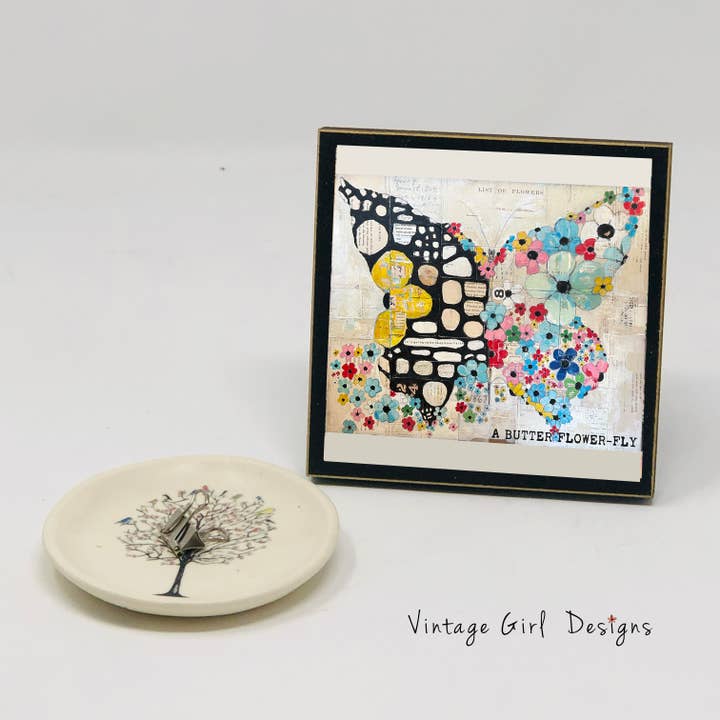 Butterflower-fly 4x4 desk plaque for wholesale by Vintage Girl Designs LLC
