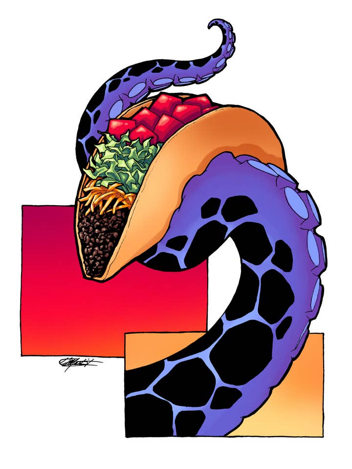 Sticker: Tentacle Taco - Fantasy Vinyl Waterproof for wholesale by Indi Martin Art
