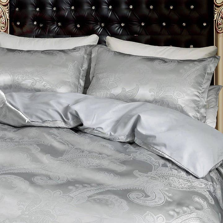 Luxury Ash Grey Bedding Made With Silky Jacquard Fabric, Damask Duvet Cover Set, Designer Bedding, Aesthetic Duvet King Queen Full Twin for wholesale by daintyduvet