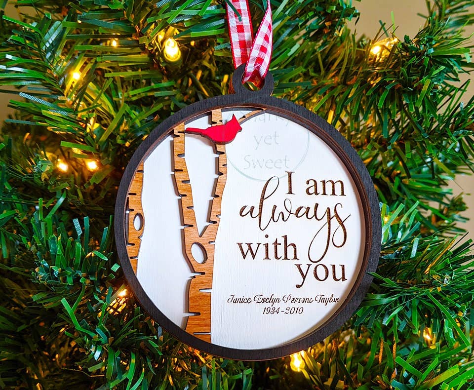 Roots & Routes Co - Wholesale Ornament - I am always with you ornament, cardinal ornament, memorial ornaments personalized, grief gift cardinal wood design, heaven ornament7