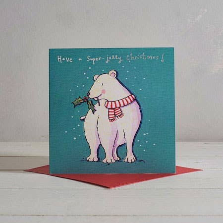 Biglietto di auguri natalizi con orsetto per la vendita all'ingrosso da parte di Helen Wiseman Illustration