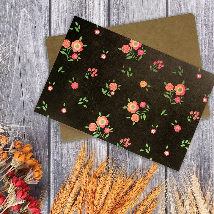 Black Floral Blank Thank You Cards for wholesale by Paul and Lucy