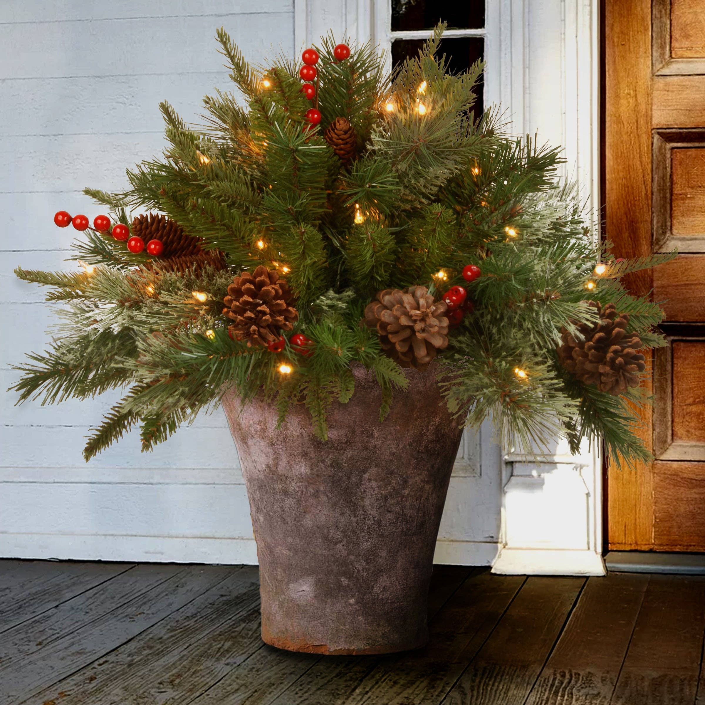 National Tree Company - Wholesale Artificial Plant - 18 in. Colonial Fir Urn Filler with LED Lights1