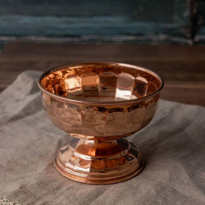 Coppermill Kitchen LLC - Wholesale Serve Bowl - Vintage Inspired Copper Pedestal Bowls with Scalloped Design2