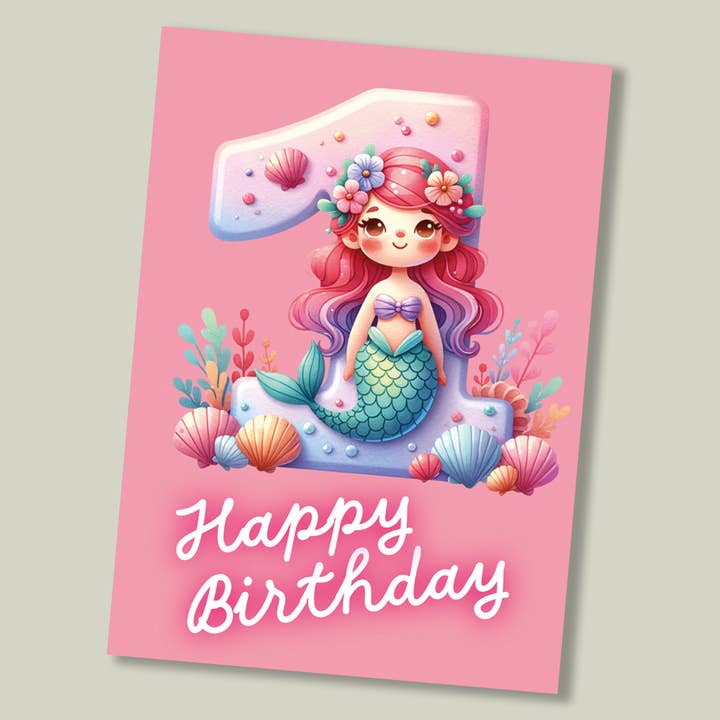 Carte de joyeux anniversaire, Sirène, 1 an pour la vente par Footle Publishing