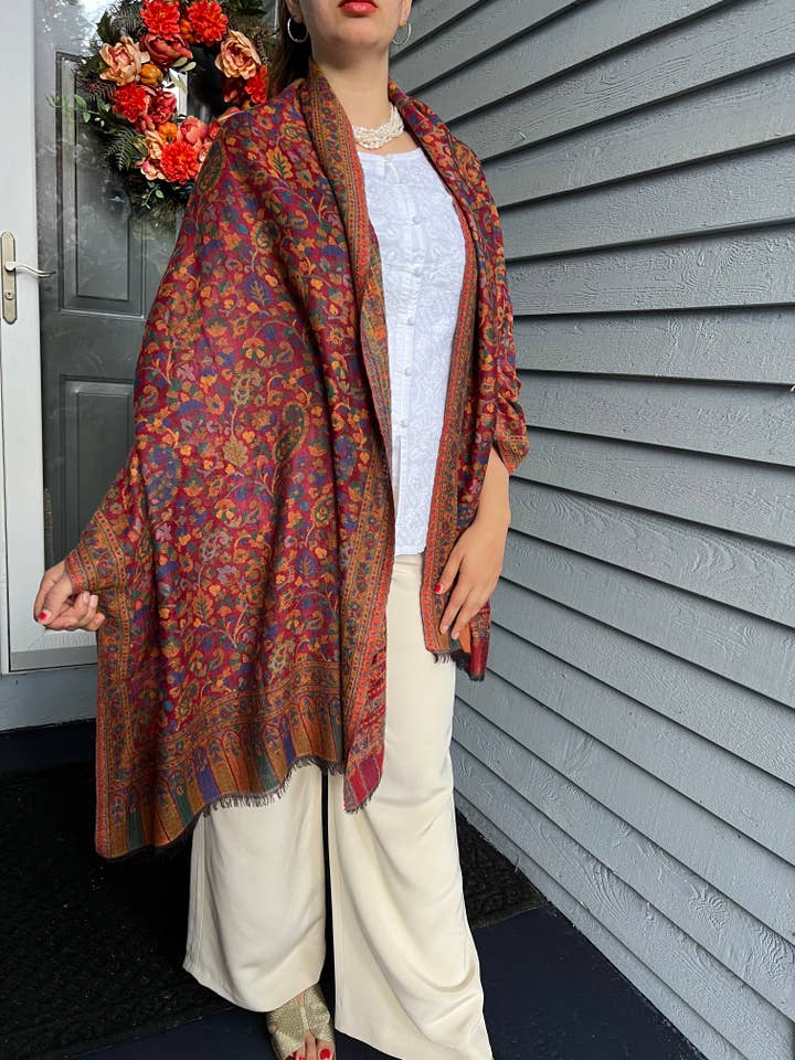 Lana fina roja de cachemira Jamawar Pashmina para venta al por mayor de Rayz Intl