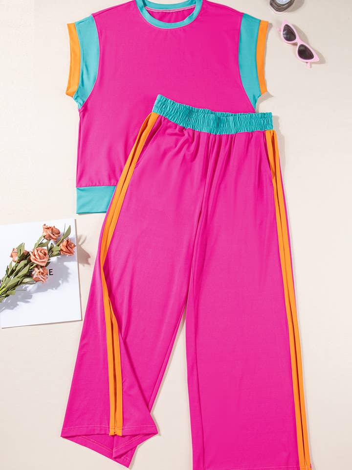 Aapparella - Wholesale Lounge Set - Women's - Women Casual Color Block Detail Two-piece Outfit | S-XL