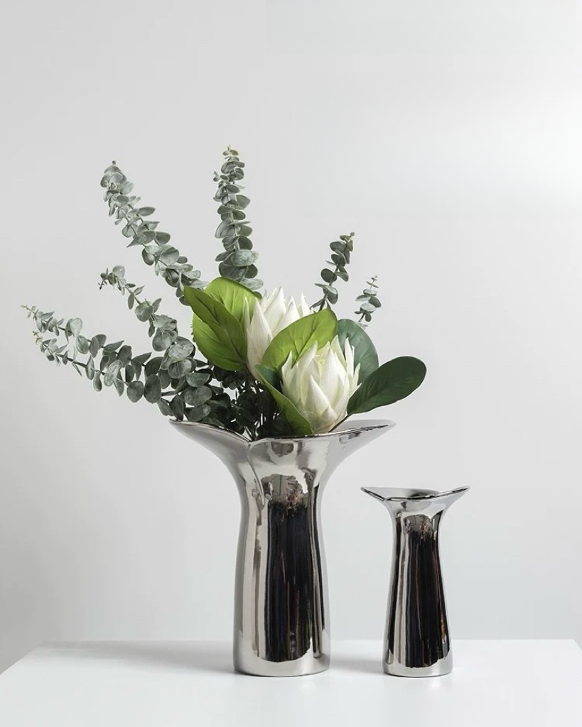 INSPECIAL HOME - Wholesale Vase - Handmade Modern Silver Bloom Vase, Ceramic Centrepiece4