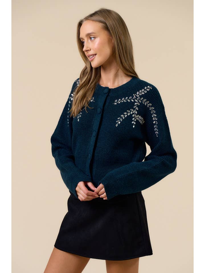 Lalavon - Wholesale Cardigan - Women's - Sparkle Rhinestone Detailed Sweater