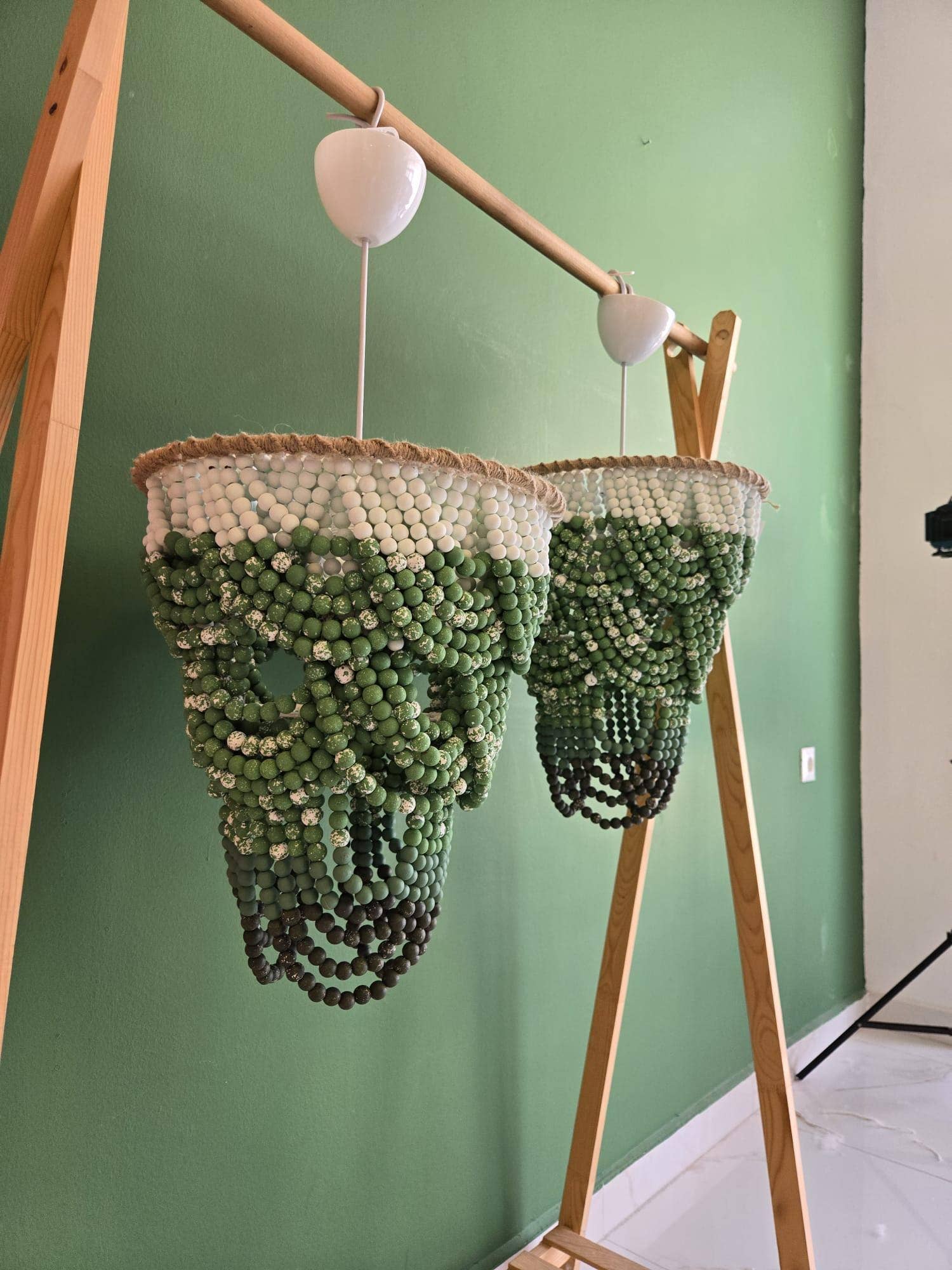 Joy's Arts - Wholesale Chandelier/Hanging Light - Green Ombre Beaded Chandelier: Handmade Boho Pendant Light5