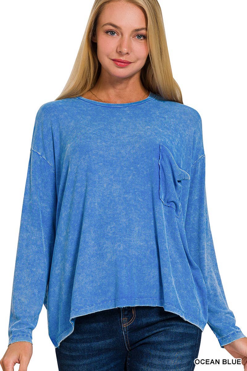 Vanilla Monkey - Vente Haut en maille – femme - Top délavé à manches Dolman et col rond avec poche16