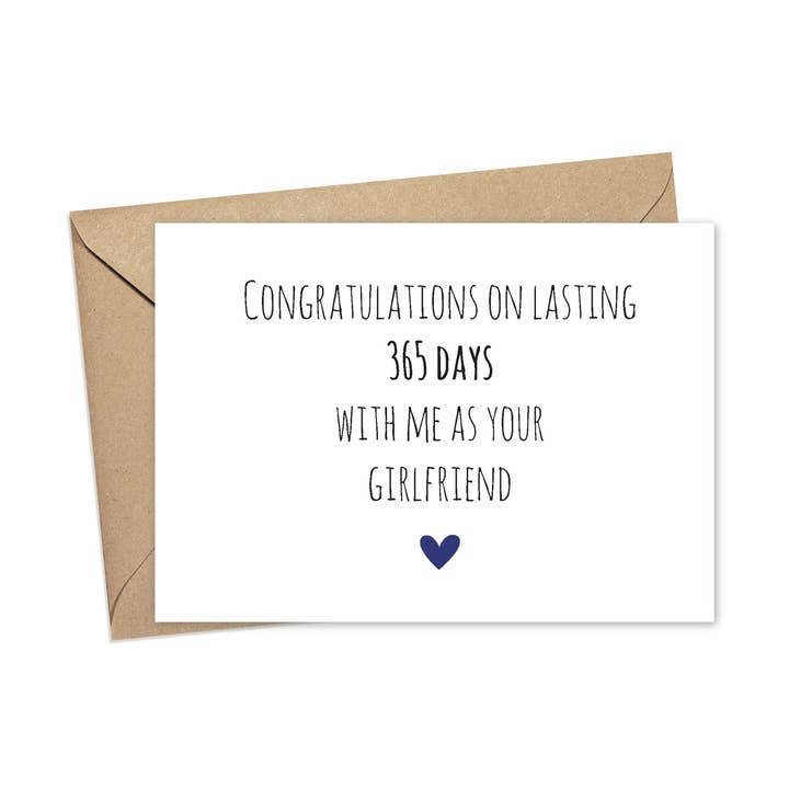 Congratulations on Lasting 365 Days With Me | A2 for wholesale by Lost In Lettering