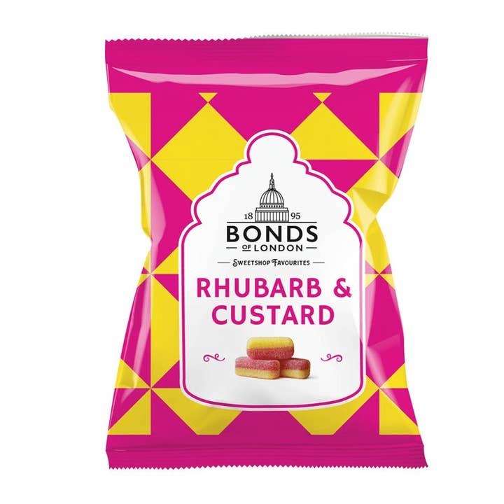 Global Bite Co - Wholesale Hard Candy - Bonds Rhubarb & Custard 12Pck x 130g (UK)