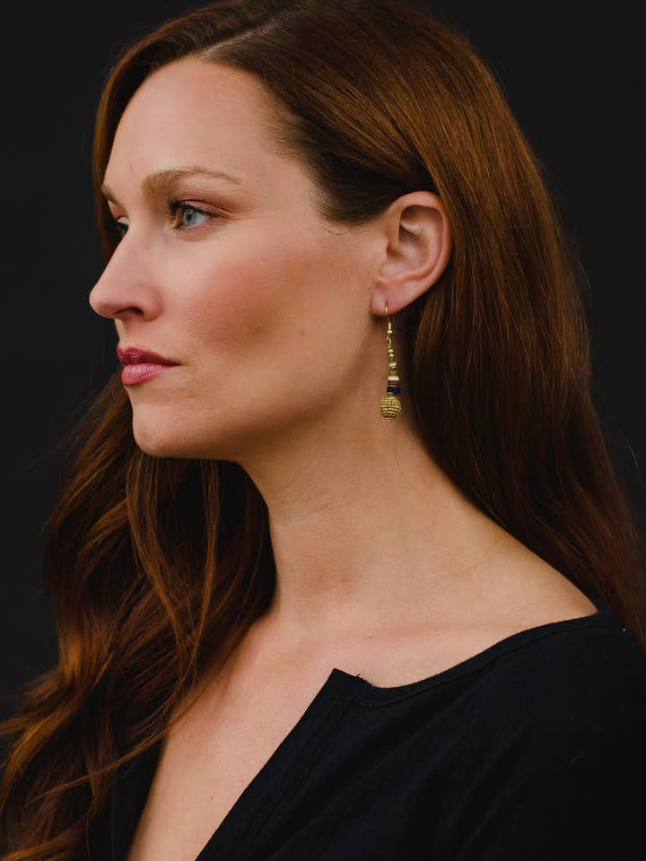 Tan & Multicolored Beaded Earrings for wholesale by Panache Apparel Co.