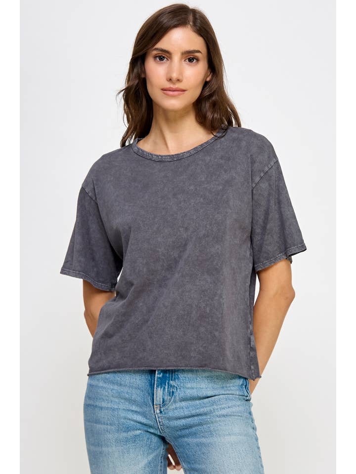 Honestee - Wholesale T-Shirt (Graphic) - Women's - Blank Mineral Washed Long Cropped T-Shirt