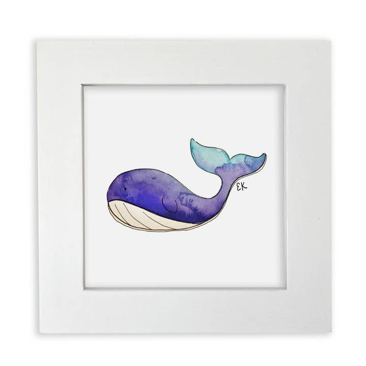 Purple Whale 4 x 4" Framed Art Print for wholesale by Eileen Graphics