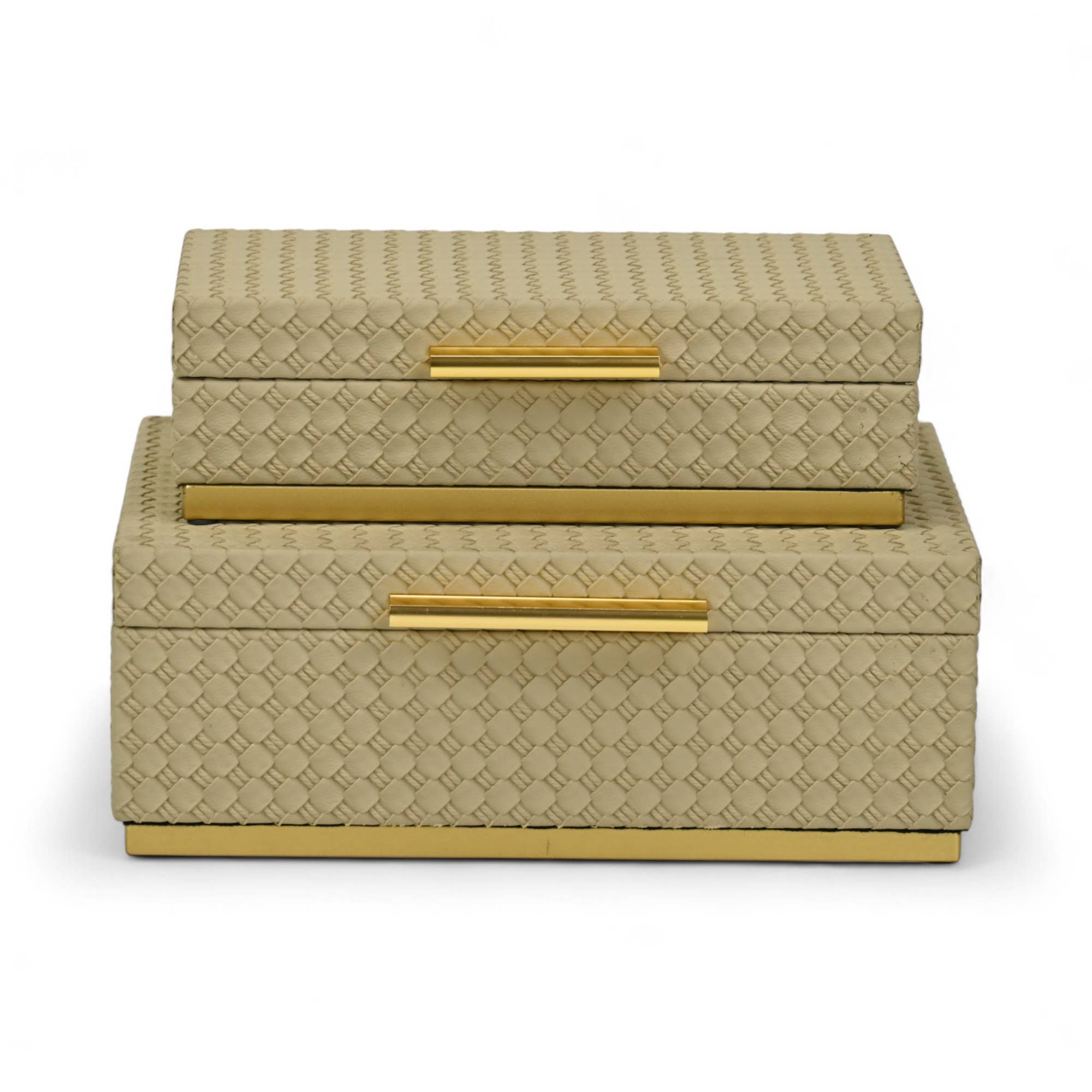 Cheungs Home Decor - Wholesale Decorative Box - Double Weave Pattern Rectangle Box Set with Gold Hardware3