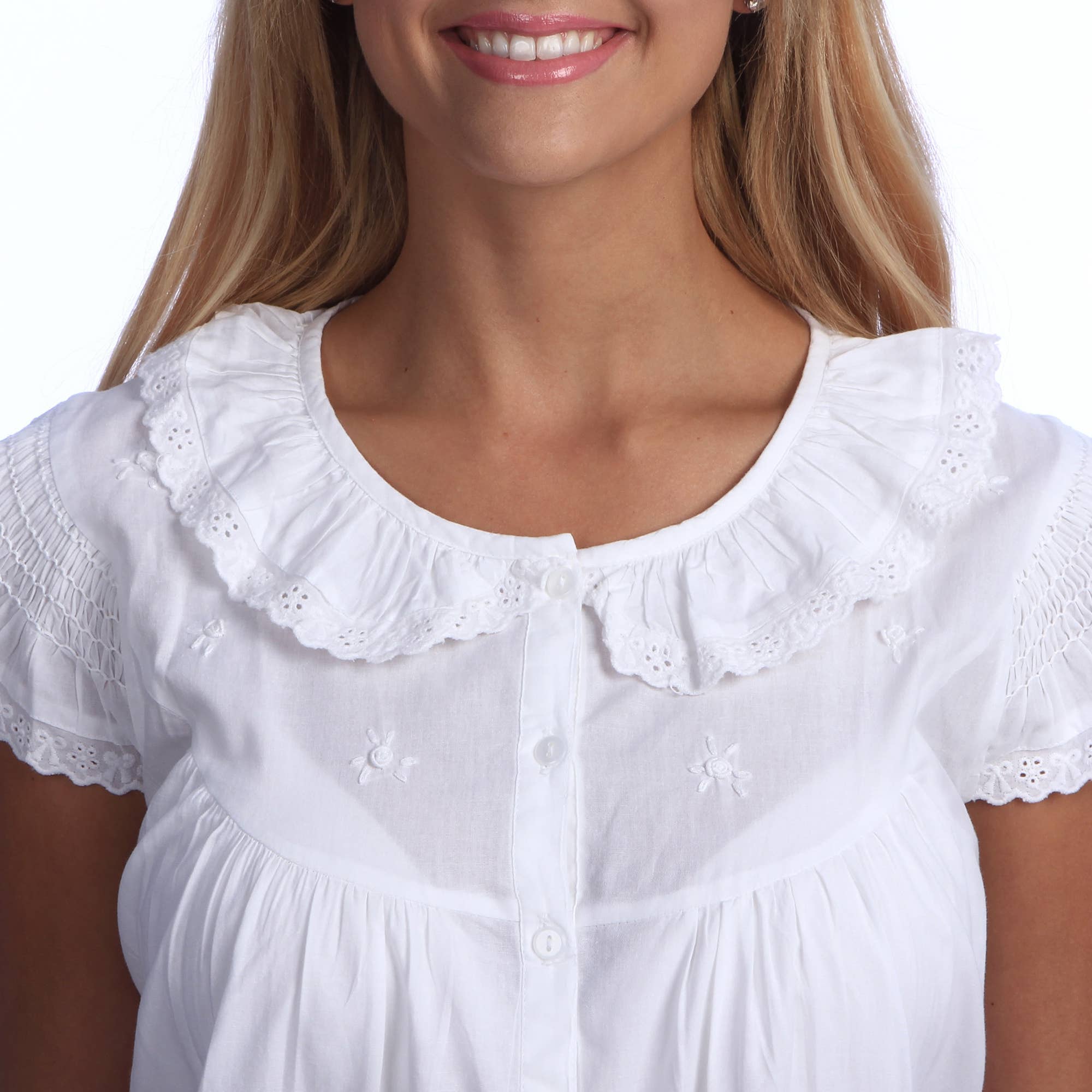 Fennco Styles – Camisa de dormir – Criança por atacado – Vestido nocturno de eyelet accent algodão bordado - Mulher Menina5