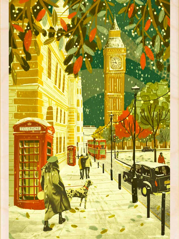 Winter in London - Eco-friendly Christmas cards & magnets for wholesale by THE WOODEN POSTCARD COMPANY