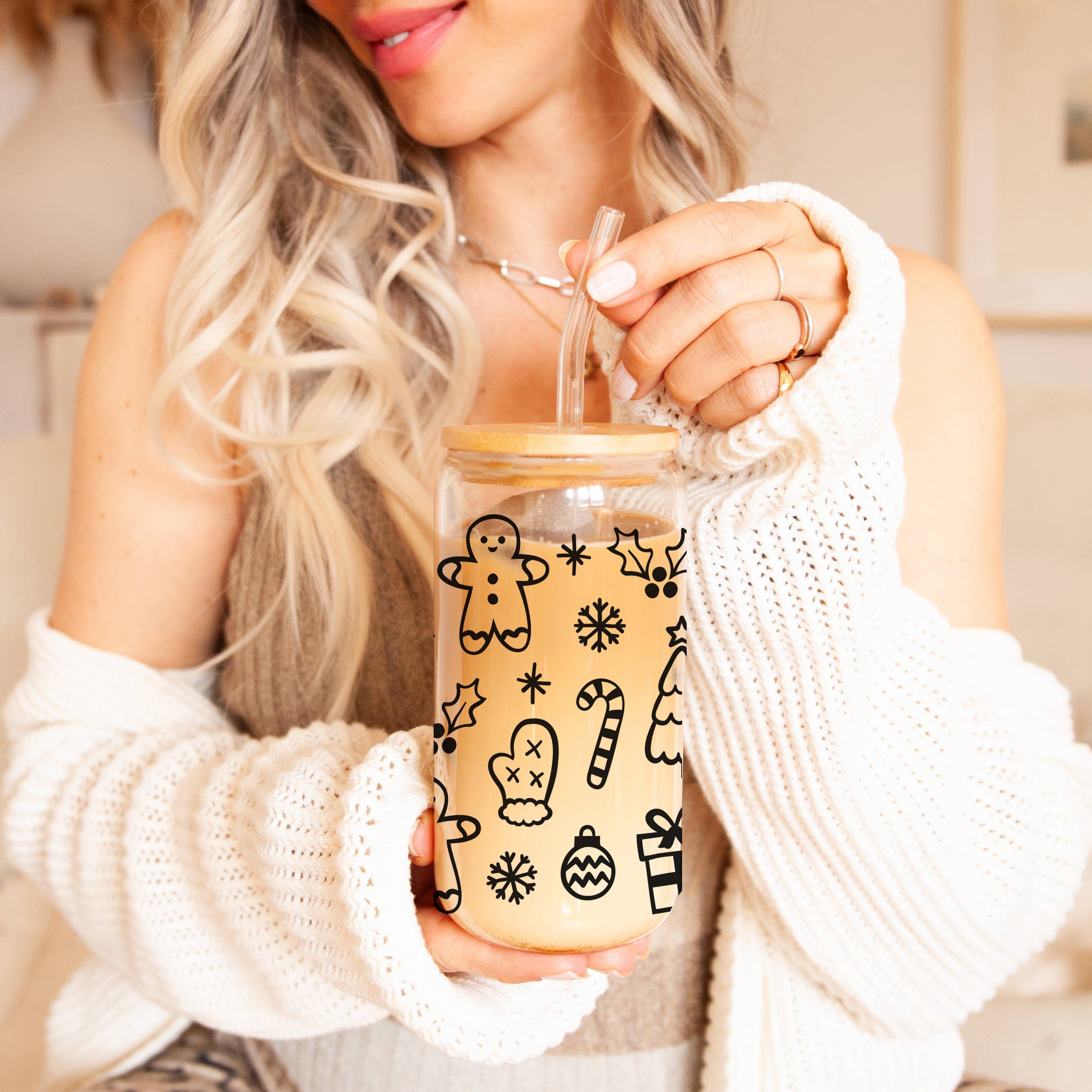 Gia Roma - Wholesale Drinking Glass/Cup - Vintage Christmas Glass Cups with Straw, Kitchen Decoration65