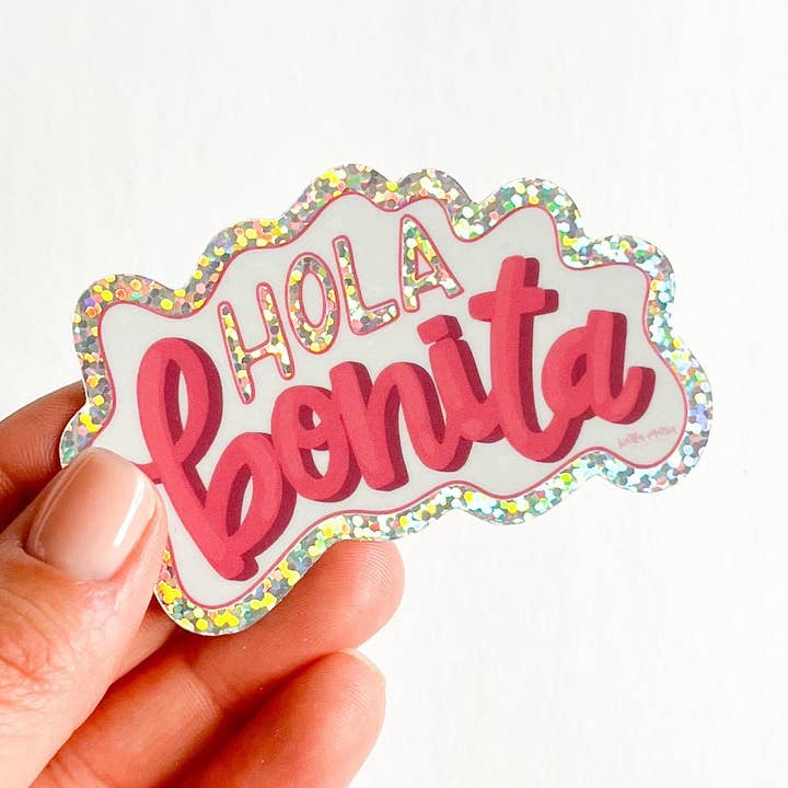 Hola Bonita Sparkle spansk klistermærke for engroshandel hos Karla-Maria Creativo