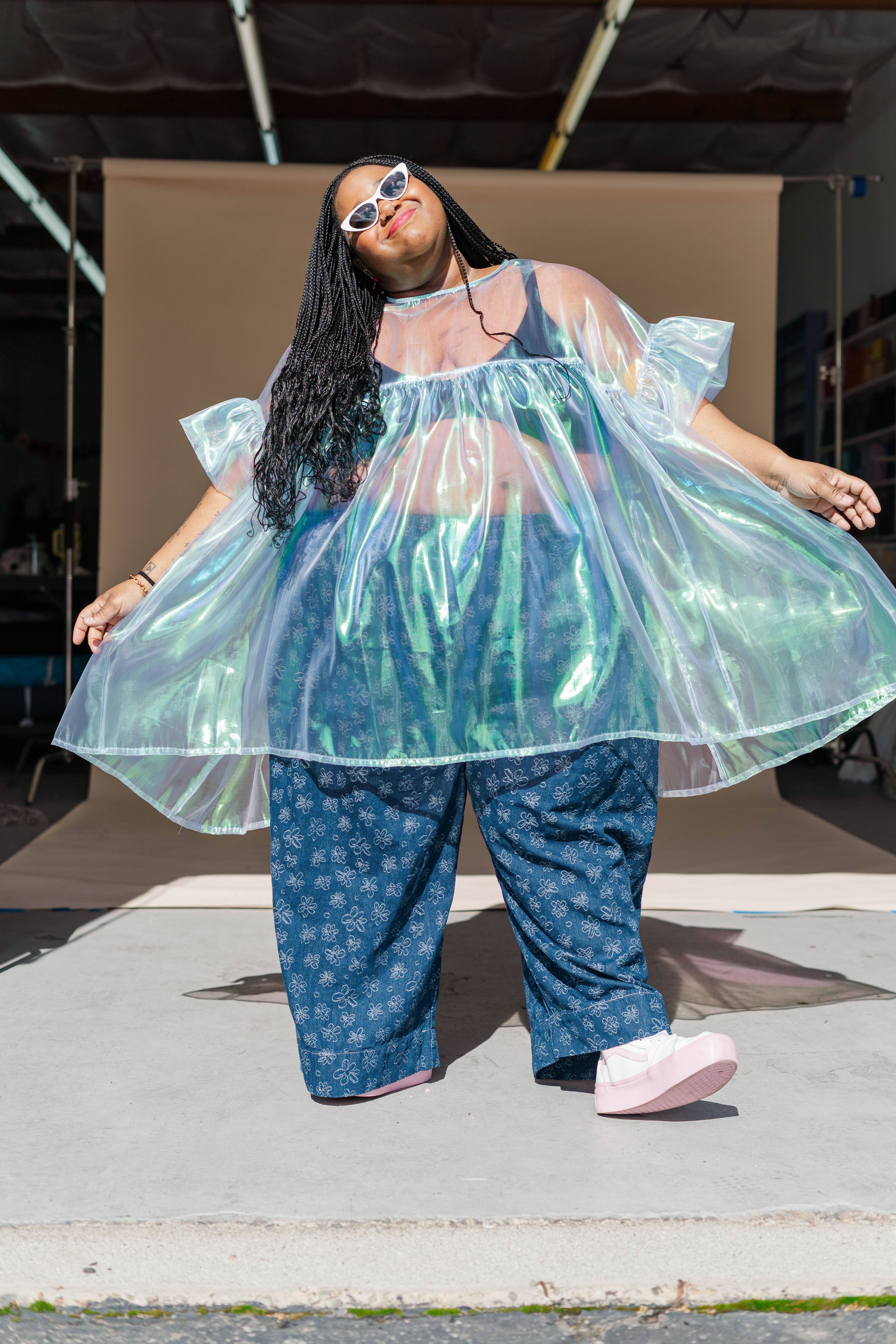 Nettle Studios - Wholesale Dress - Women's - Size Inclusive Plus Size Sheer Blue Ruffle Mini Dress Spring2