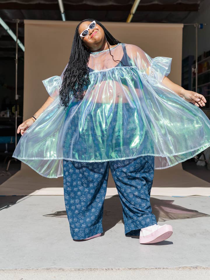 Nettle Studios - Wholesale Dress - Women's - Size Inclusive Plus Size Sheer Blue Ruffle Mini Dress Spring2