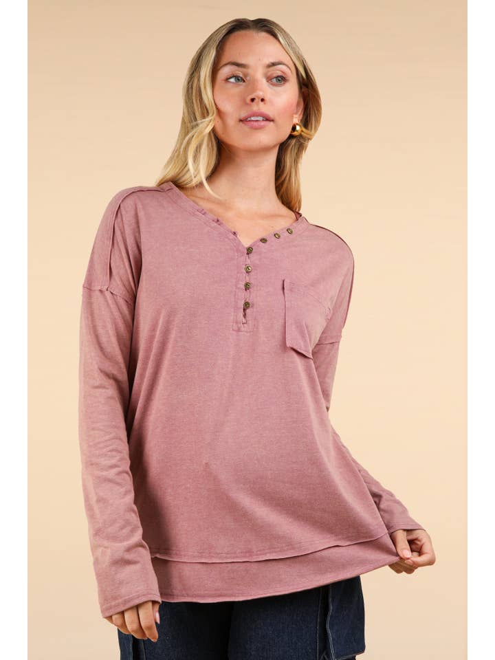 VERY J - Wholesale Knit Top - Women's - NT11795-Mineral Washed Cotton Comfy Knit Top