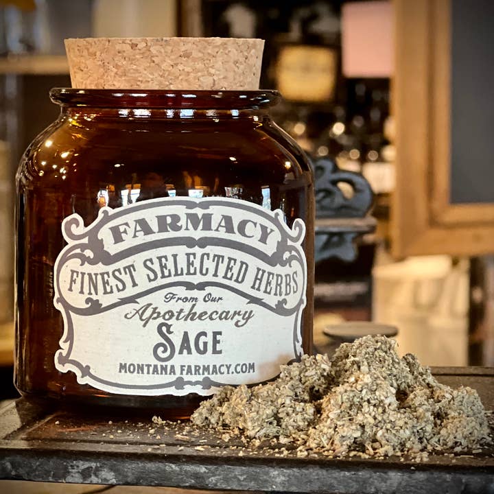 Vintage Herbal Apothecary Jar with Sage for wholesale by Montana Farmacy