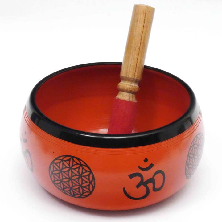 Om and Flower of Life Singing Bowl - Burnt Orange for wholesale on Faire