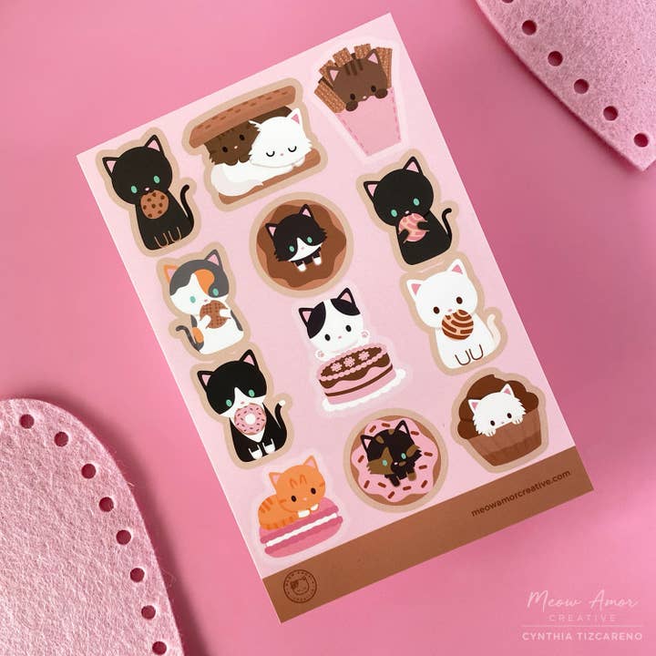 Meow Amor Creative - Wholesale Sticker - Sweet Cats Vinyl Sticker Sheet