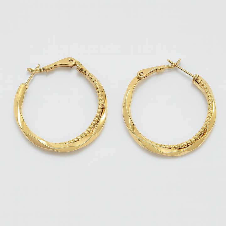 Sedy Jewelry - Wholesale Hoop Earrings - Gold Plated Twisted Hoop Earrings, 30mm Elegant Hoops1