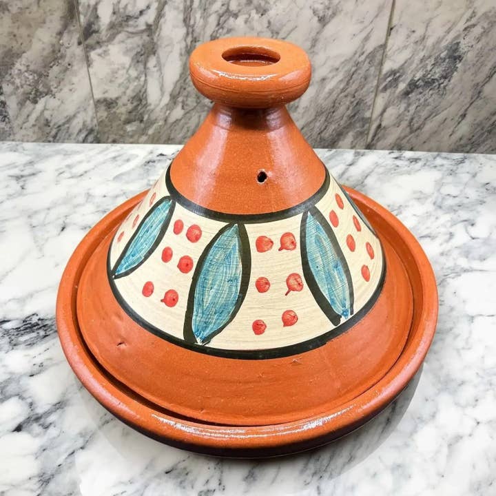 Tajine XL 35 cm in Hand-Painted Terracotta with Ebook #26 for wholesale by Etnico del Mondo