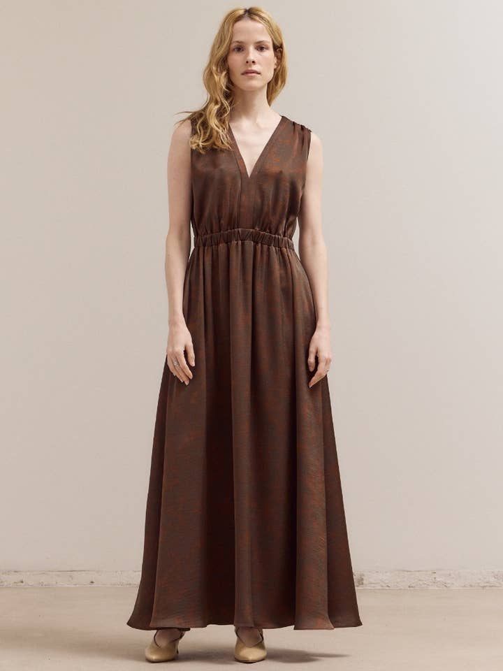 61182PP - TIED BACK STRAPPY MAXI SATIN DRESS for wholesale by Grade & Gather