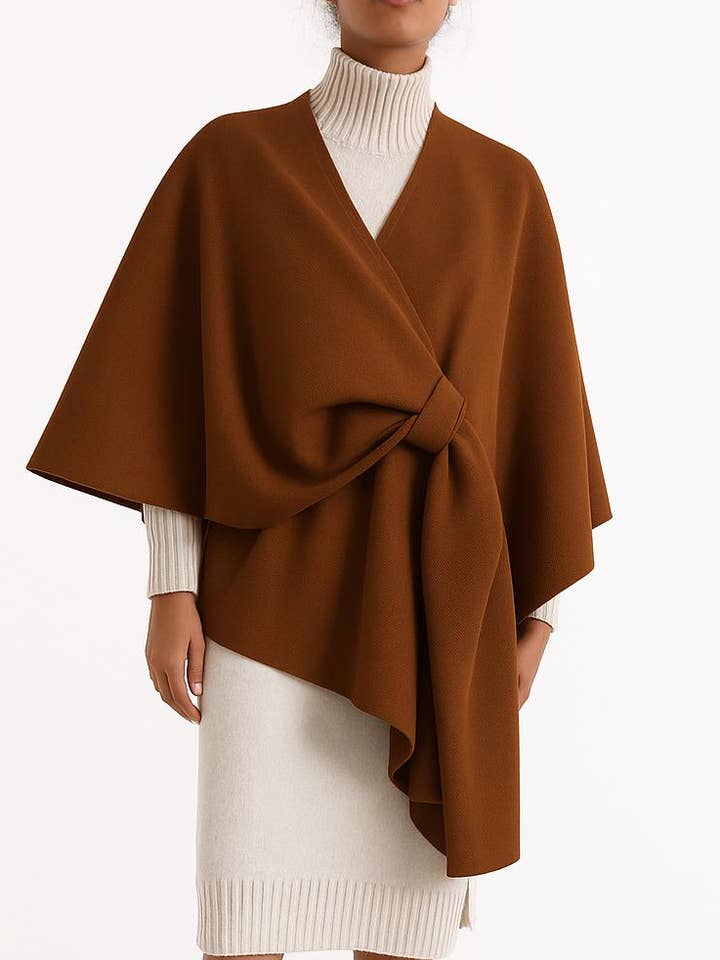 LOOWIE - Wholesale Poncho - Women's - VIPOBR Italian Brown Large Poncho w/ Knot Closure LOOWIE 0
