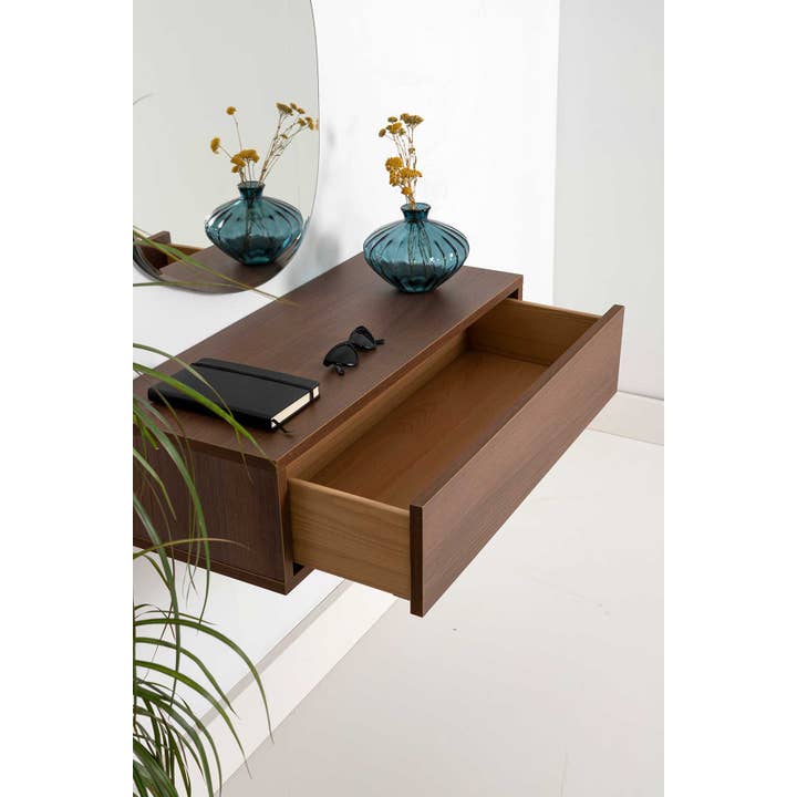 Gdeco - Wholesale Console Table - Walnut Console 1 Drawer Mdf 19Mm (To Hang On The Wall)2