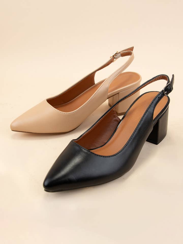 MORE-1 POINTED-TOE SLING BACK KITTEN BLOCK HEELS for wholesale by CCOCCI