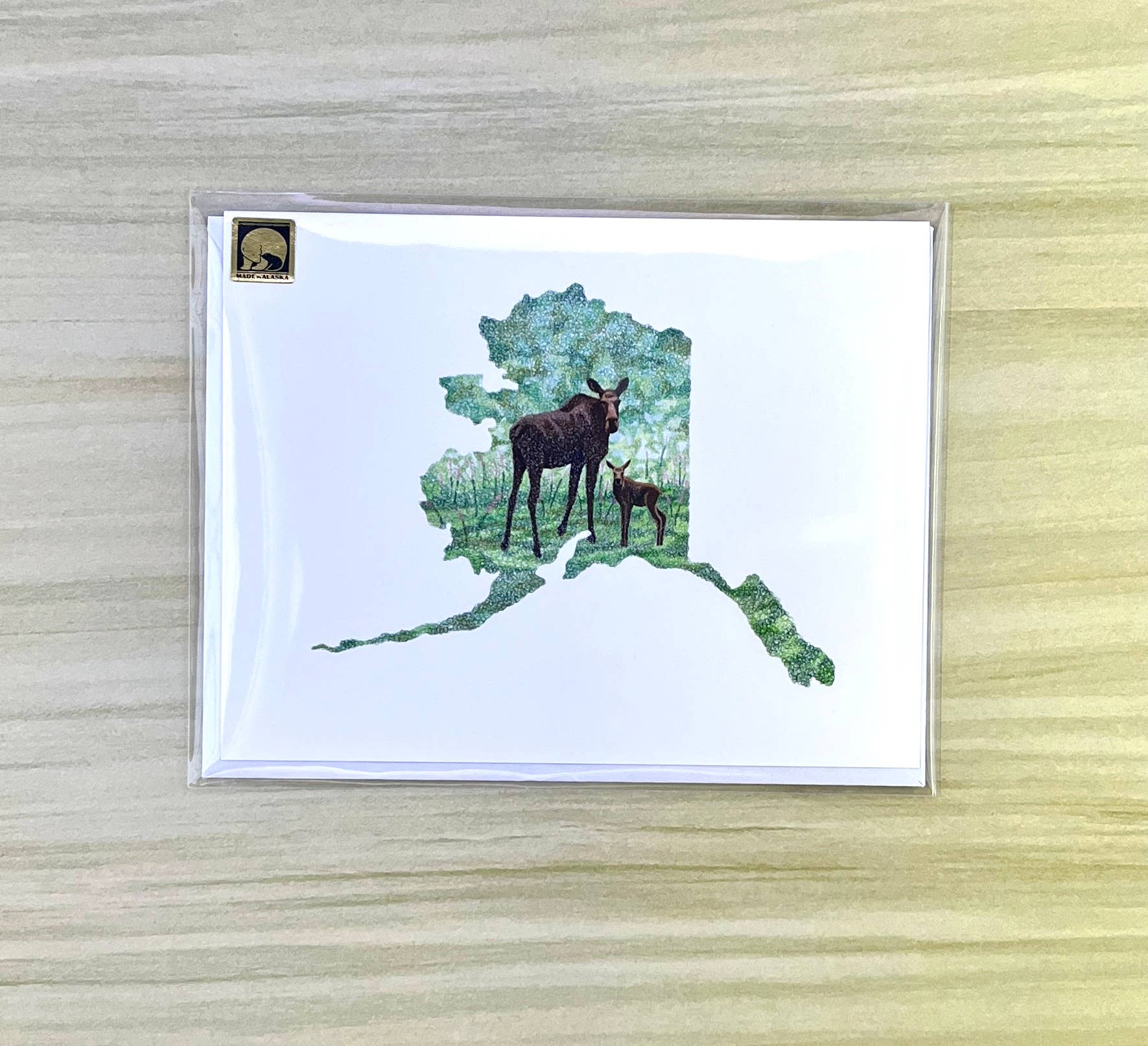 Sea Spray AK - Wholesale Everyday Greeting Card - Alaska State Map Momma Moose and Calf Greeting Card6