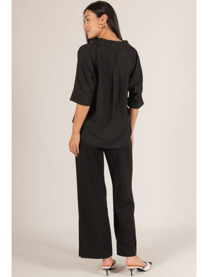 Before You Collection - Wholesale Pants - Women's - Woven Wide Leg Elastic Waist Side Slit Pants7