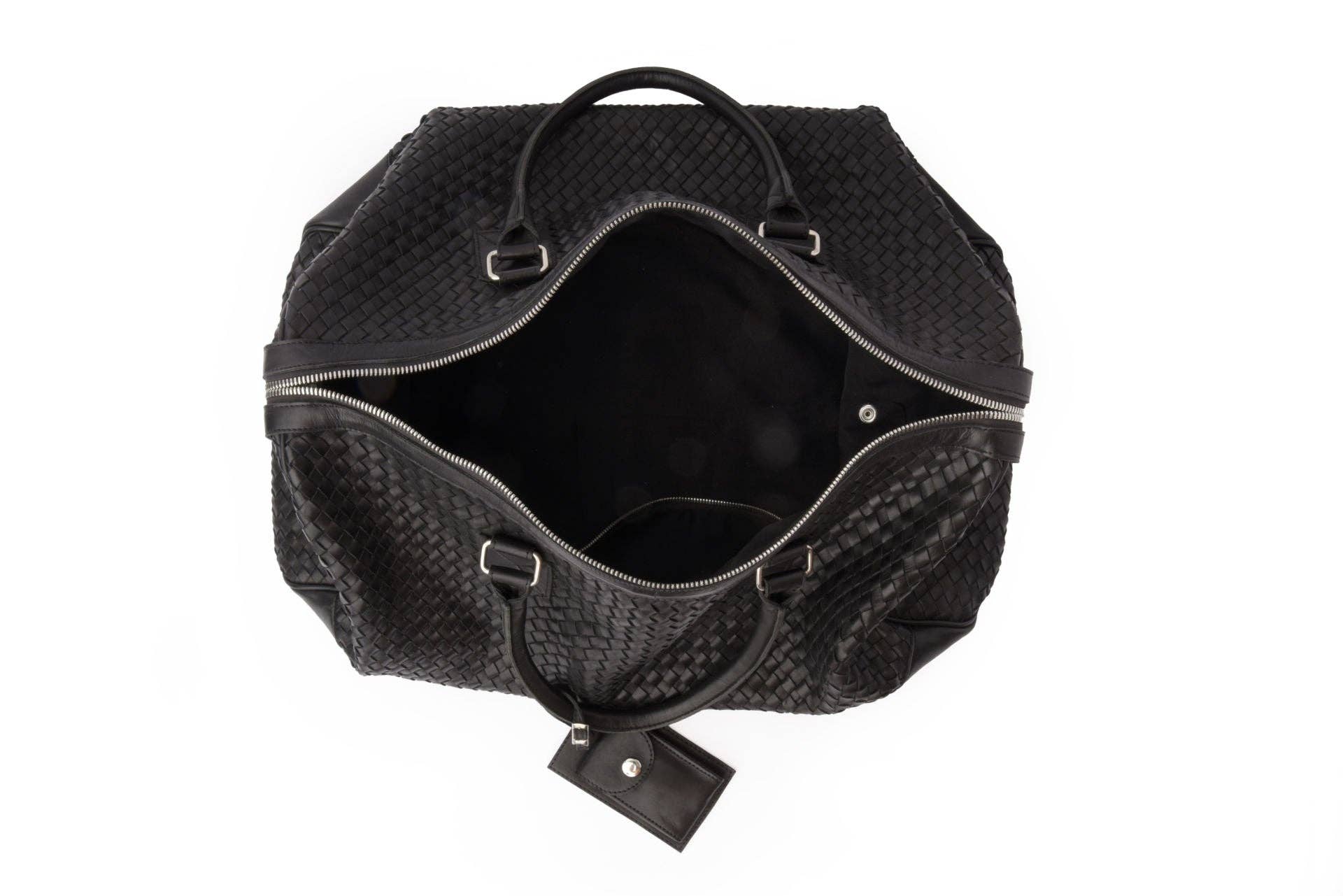 Hides - Wholesale Weekender Bag - Women's - Woven Leather Duffle - Black with Detachable Shoulder Strap7