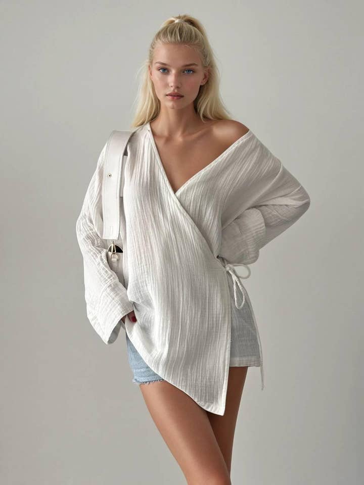 Túnica de Musselina Rendilhada por atacado de Anaz