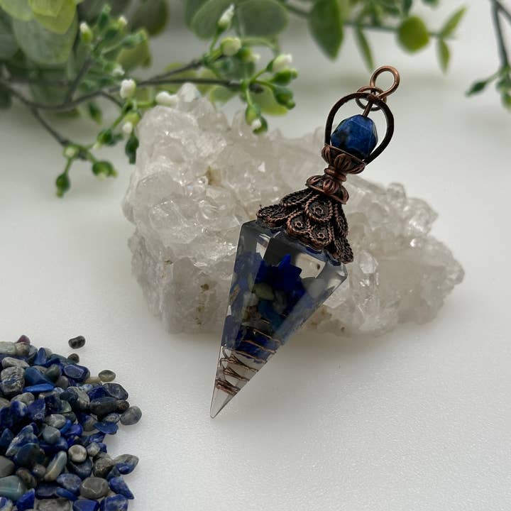 Lapis Lazulli Gemstone Chips w/ Copper in Resin Pendulum and other Purchase Wholesale nueces con cascara. Free Returns & Net 60 Terms on Faire trending on Faire.