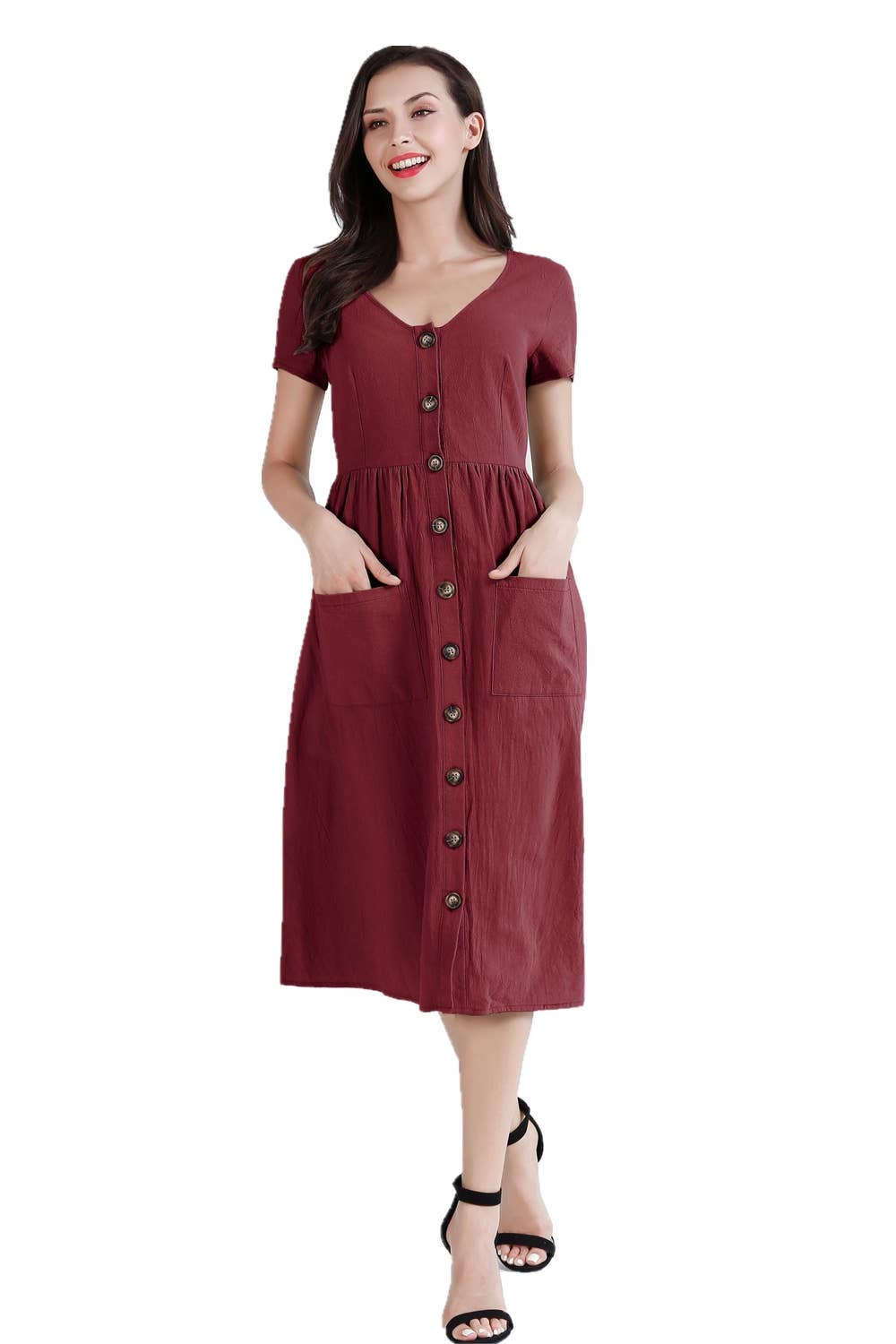 ePretty - Vendita all'ingrosso Vestito - Donna - TJ002 - Abito midi abbottonato con tasche5