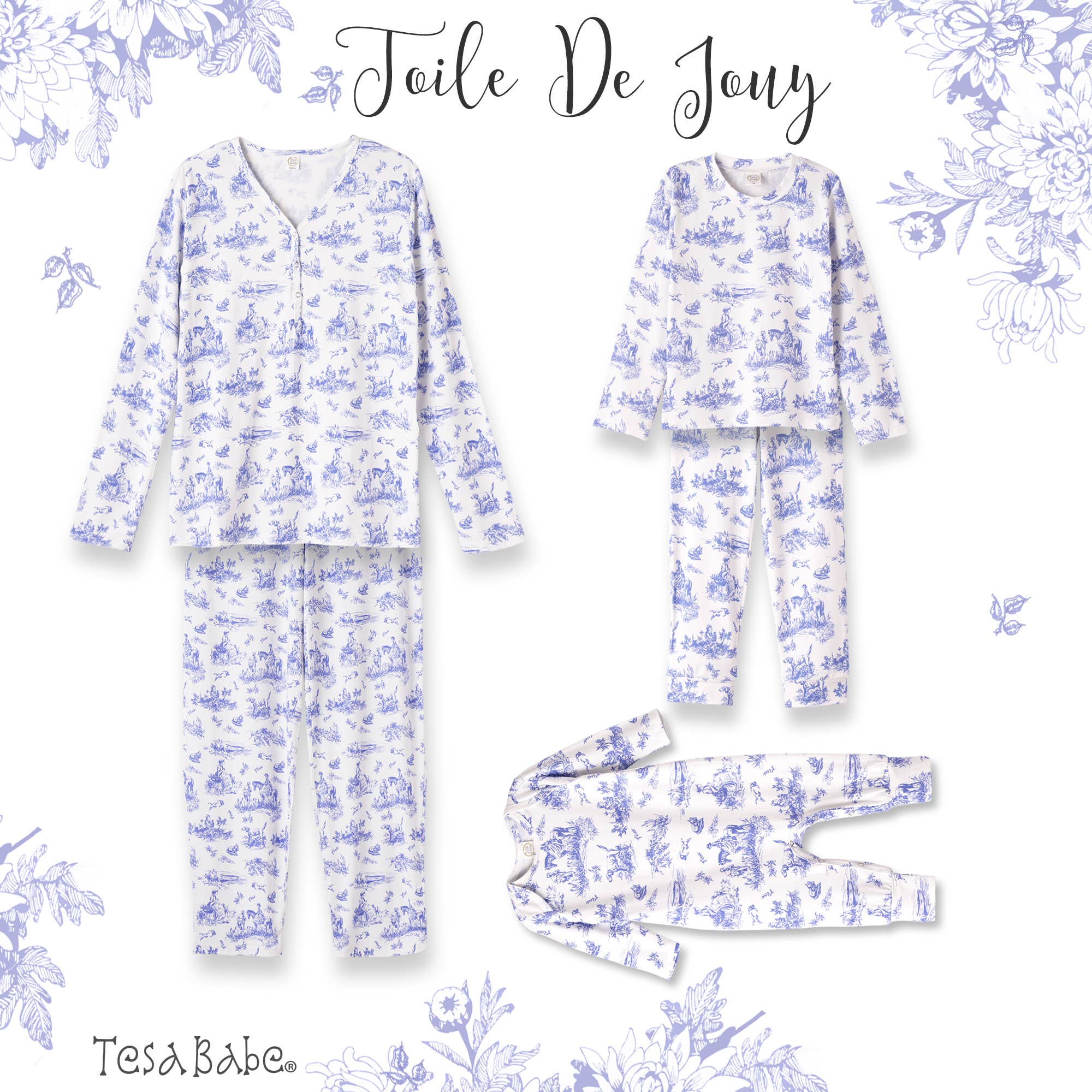 Tesa Babe - Wholesale Sleepwear Set - Women's - Toile de Jouy Women's Bamboo Pajamas- Mommy & Me1
