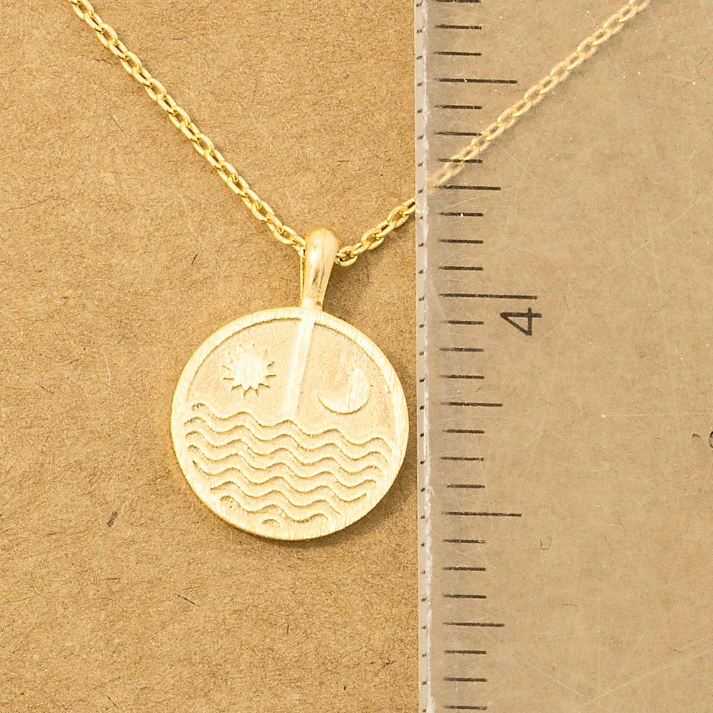 Fame Accessories - Wholesale Pendant/Charm Necklace - Gold Dipped Sun Moon Round Coin Pendant Necklace3